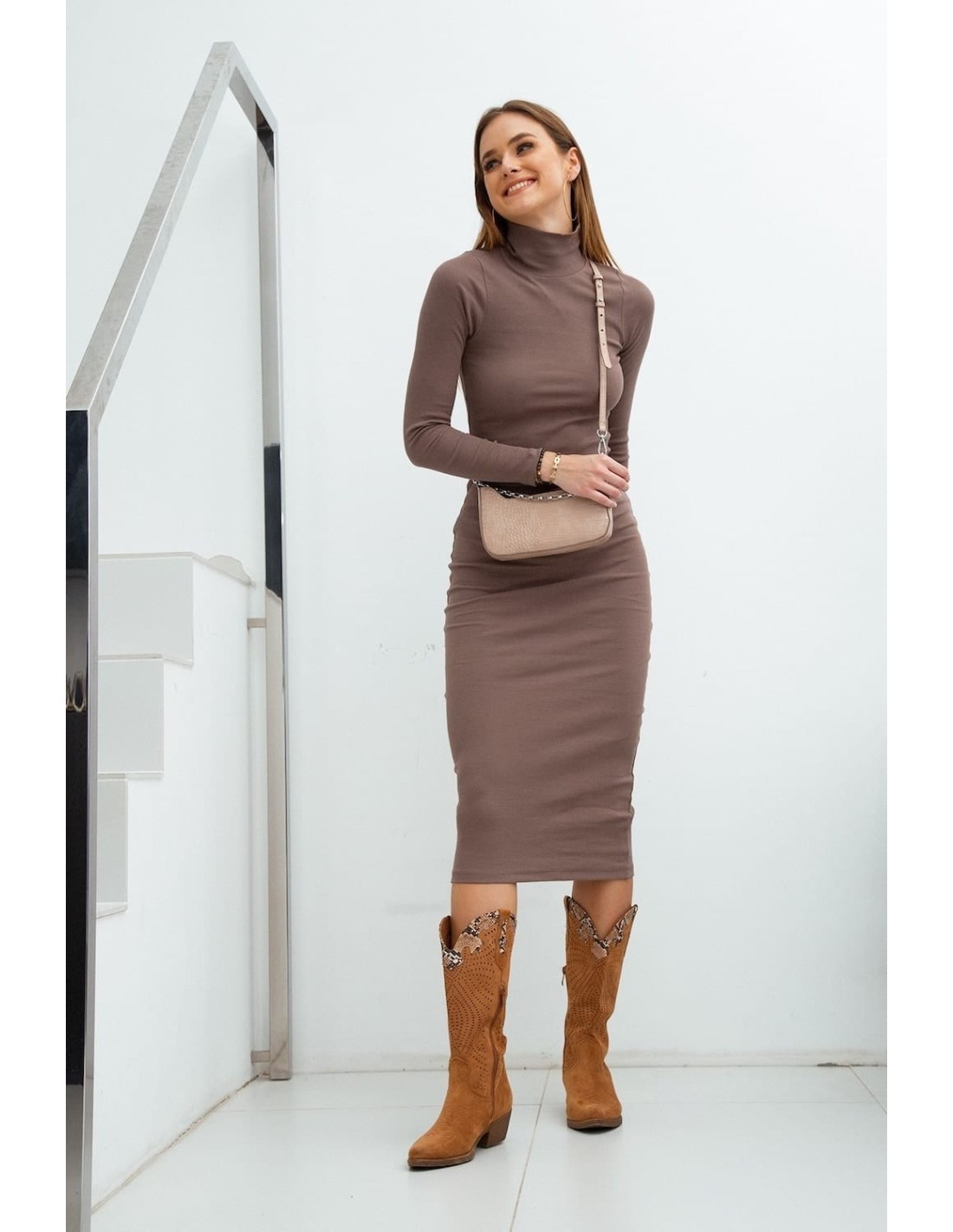 Basic cappuccino turtleneck dress FG624 - Online store - Boutique